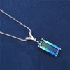 Cute Female Blue Green Rainbow Stone Necklace Square Gemoetric Pendant Necklace Rose Gold Color Wedding Necklaces For Women2044