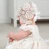 Elegant Wit Ivory Doopjurk Kant Baby Meisjes Doop Jurken Toddler Infant Doop Jurk met Bonnet