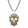 Vintage Gothic Carved Flowers Skull Skeleton Pendant Necklace Ceative Design Wax String Punk Skull Necklace for men women