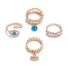 4pcs/تعيين أزياء جديدة في الفيروز حلقات أصابع الماس مع الحجارة الجانبية نساء البنات 18K Glod Evil Eye Ring مجموعة المجوهرات