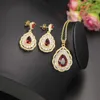 European and USA Selling Fashion Jewelry Sets Gold Color Red Stone Zirconia Necklace Earrings for Bridal6049055