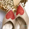 Wholesale-Cheap and High Quality Supplier Glitter Heart Shaped Pointed-toe High Heels Slip-on Pumps Women's Dress Shoes