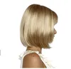 HAIRJOY ​​Beyaz Kadınlar Sentetik Tam Peruk Kısa Düz Bob Saç sarışın vurgulamaktadır Saç Peruk Isıya Dayanıklı