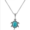 En gros Argent Plaqué Tortue Forme Vert Turquoise Pierre Pendentif Collier Boucles D'oreilles Animaux Ensembles De Bijoux