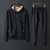 AmberHeard Winter Men Sporting Suit Zipper Hooded Jacket+Pants Tracksuit Two Piece Set Male Plus Velvet Thicken Warm Clothes1