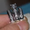 Vecalon Fine Jewelry Princess Cut 20ct Cz ​​Diamond zaręczynowy zestaw obrączki dla kobiet 14KT BIAŁY ZŁOTA PIĄTEK PIELĘCIA 9138142