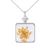 Silver Square Dry Flower Dried Flowers Locket Necklace Pendants Natural Plant Red Dried Flowers Necklaces For Women Jewelry 7 colors