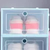 Verdicken Sie durchsichtigen Kunststoff-Schuhkarton Staubdichte Schuhe Aufbewahrungsabdeckung Flip Transparent Candy Color Stapelbare Schuhe Organizer Box FY4405