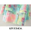 KPYTOMOA Frauen 2020 Mode Zweireiher Tie-dye Drucken Blazer Mantel Vintage Langarm Taschen Weibliche Oberbekleidung Chic Tops CX200819