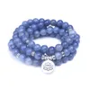 Smooth Blue Aventuryn Koraliki 108 Mala Bransoletki Kamień Naturalny Z Lotosem, Buddha, OM Charms Kobiety Mężczyźni Medytacja Biżuteria