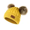 Moda Crianças trançado malha Cores sólidas Beanie Duplo Pom-pom Lovely Bear Balls With Or Mice projeto quente bonito Crianças Hat