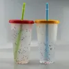 Glitter 5st Lot 24oz Plastic Cups With Lid Straw 710 Ml Återanvändbar PP Kaffe mugg Rainbow Color Changing Water Bottle Cold Drink Magi1028132