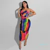 Le donne calde di vendita scavano fuori il vestito attillato stampa a colori tubo superiore fianchi vestito dal progettista abiti casual famale