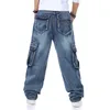 2020 New Japan Style Märke Herr Raka Denim Cargo Byxor Biker Jeans Herr Baggy Lösa Blå Jeans Med Sidofickor Jeans Herr MX20285M