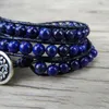 Tennis Marineblaues Perlenarmband Boho Lederwickel Lapislazuli Yoga-Schmuck Naturstein1