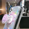 Laser Glitter Planet Star Holder Phone Case For iPhone 11ProMAXCase XR XS Max X 11 8 7 6 Plus Arc Shaped Stand Transparent Soft Cover