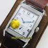 Top-version ANF Reverso Flip on both sides Dual time zone 3858520 White Dial Cal.854A/2 Mechanical Hand-winding Mens Watch Flip Watches 035