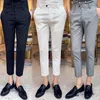 Calças masculinas estilo britânico verão formal para homens 2021 simples vestido de negócio sólido tornozelo comprimento magro fita calças 3 cores