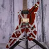 Edward Van Halen Gestreepte Serie Shark Satin Urethane Bourgondië Zilveren Strepen Elektrische Gitaar Chrome Eye Hooks W / Turnbuckles, Vlecht Draad