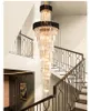 الثريات الكريستالية الأوروبية الذهب الأسود أضواء الثريا الحديثة لاعبي LED American American Long Stair Crystal Hanging Lamps DIA40cm-100cm