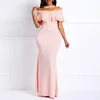 Sexy Off Shoulder Mermaid Dress Women High Waist Ruffles Slash Neck Prom Evening Floor Length Pink Sweet Elegant Bodycon Dresses M206A