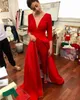 Ny Jumpsuit V-Neck Aftonklänningar Byxor 3/4 Ärm Satin Saudiarabien Vestidos de Festa Party Dress Prom Formell Pageant Celebrity Gowns