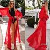 Fashion- Sexy Beach Long Dress Summer Women Red Robe Bikini Cover Up Tunic Chiffon See-through Swimsuit Long Beachwear