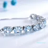 Umcho 9ct Natural Sky Blue Topaz Aquamarine 925 여성용 고급 보석 조절 가능한 BR2415306을위한 스털링 실버 체인 링크 팔찌