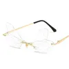 Fashion Women Rimless Sunglasses Personality Dragonfly Wing Sun Glases Funny Eyewaer Masquerade Spectacles Color Lens Eyeglasses A++