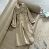 Trench doppiopetto kaki da donna con risvolto primaverile, giacca a vento lunga, abiti femminili, mantello allentato, cappotto di polvere, capispalla autunnale