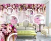 Carte da parati Decorazioni per la casa 3d Fiore Cerchio Fiore rosa Sfondo semplice Muro Carta da parati decorativa romantica in seta murale