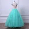 Stora Beading Färgglada Kristaller Prom Klänningar 8: e klass två stycken A-Line Quinceanera Dress Sweetheart Unique Satin Backless Pageant-klänningar