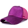 Berretto da baseball con coda di cavallo glitterato Cappellino da camionista in maglia con snapback per papà Cappello estivo con chignon disordinato Cappelli hip-hop regolabili femminili