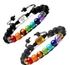 Yoga handgjorda 7 Chakra Beaded Strands Tree of Life Charm Armband Lava Stones Pärlor Rope Black Vulkaniska Sten Armband för Kvinnor Män