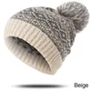 Casual Sticked Beanie Hat Women Autumn Winter Hat Tryck Skidåkning Plush Fashion Warm Winter Hats Sticked Cotton Women