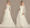 Oleg cassini fora do ombro renda aline vestido de casamento 2021 renda completa apliques manga longa plus size trem varredura vestido de casamento 4524367