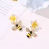 Stud Temperament Personality Zircon Bee Earrings Sweet Flower Shaped Asymmetric Crystal Insect Girls Gifts1