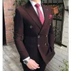 Двойной Брестед Мужские костюмы темно-коричневый Groom Tuxedos Пик нагрудные шафера Свадьба / Пром шафером 2 шт (куртка + брюки + галстук) L576