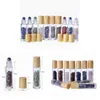 10 ml etherische olie diffuser clear glazen rol op parfumflessen met verpletterde natuurlijke kristallen kwarts stone roller bal graan DIY CAP