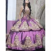 Robe de Quinceanera violette traditionnelle robe de bal perles de dentelle d'or Puffy Prom Dess Princesa Sweet 16 robe Vestidos