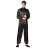 Vêtements de nuit pour hommes vêtements de maison costume de Tai Chi en soie de simulation ensemble Tang épaule dénudée boucle de plaque de manchette pantalon élastique pyjamas vêtements de performance