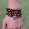 Gioielli da donna Uomo 8mm Tiger Eye Stone Tibetan OM Strand Handmade DIY 108 Mala Beads Yoga Bracciale o collana