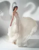 Fairy Jewel Neck Wedding Dresses Lace Applique Sleeveless Custom Made Wedding Dress Sweep Train Robes De Mariée