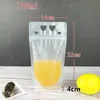 Disposable Clear Drink Pouches Bags Frosted Zipper Stand-up Plastic Juice Milk Coffee Drinking Bag With Straw With Holder Reclosable 100PCS