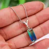 Cute Female Blue Green Rainbow Stone Necklace Square Gemoetric Pendant Necklace Rose Gold Color Wedding Necklaces For Women2044