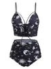 Przednia wiązana stroje kąpielowe dla kobiet Wysoka talia Lace Up Ruched Sun Star i Moon Tankini Set Spaghetti Paski Wyściełany Swimsuit