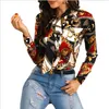 Женская блузка модная уличная одежда панель контрастные цветные цепь шаблон печати женские рубашки осень с длинным рукавом ослабьте шеи галстуки топы сексуальные рубашки