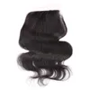 Bundle brésilien de cheveux de vague de corps avec fermeture de base en soie Extensions de tissage de cheveux humains vierges non transformés Trame avec fermeture 4pcs / Lot Bellahair