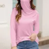 T-shirt das mulheres gola alta com rosto Mascarillas senhora solta longa manga soild faceshield tops vestuário mulher