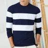 남성 디자이너 T 셔츠 아시아 크기에 대한 뜨거운 판매 새로운 가을 겨울 남성 긴 소매 T 셔츠 O 목 스판덱스 캐주얼 스트라이프 T 셔츠